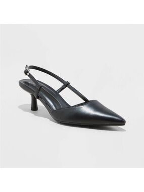 a new day Black Pointed Slingback Kitten Heel with T-Strap